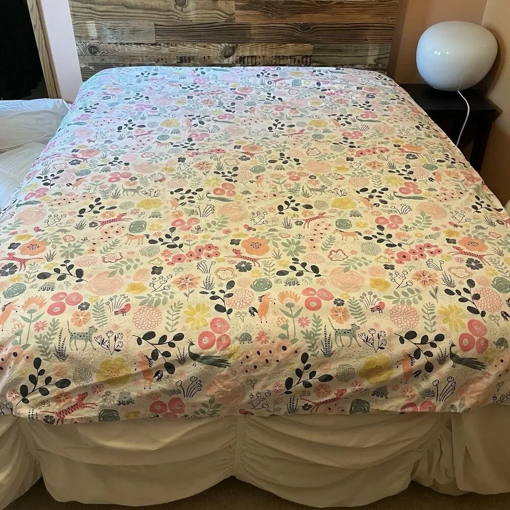 Pottery Barn Kids Sasha's Garden Twin Duvet Organic Cotton Pink Floral Animal